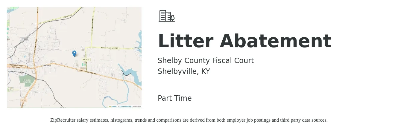 Shelby County Fiscal Court job posting for a Litter Abatement in Shelbyville, KY with a salary of $14 to $15 Hourly with a map of Shelbyville location.