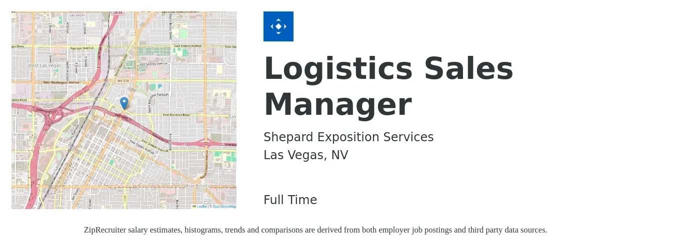 Shepard Exposition Services job posting for a Logistics Sales Manager in Las Vegas, NV with a salary of $54,000 to $86,400 Yearly with a map of Las Vegas location.