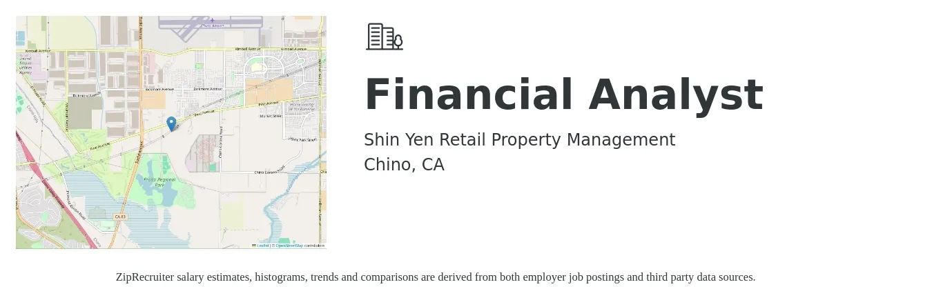 Shin Yen Retail Property Management job posting for a Financial Analyst in Chino, CA with a salary of $67,000 Yearly and benefits including medical, pto, retirement, vision, dental, and life_insurance with a map of Chino location.