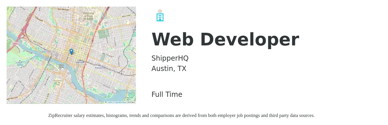ShipperHQ job posting for a Web Developer in Austin, TX with a salary of $36 to $56 Hourly with a map of Austin location.