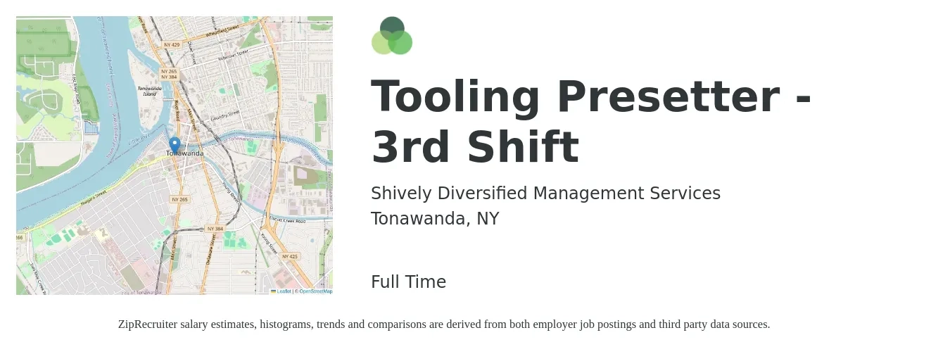 Shively Diversified Management Services job posting for a Tooling Presetter - 3rd Shift in Tonawanda, NY with a salary of $16 to $22 Hourly with a map of Tonawanda location.