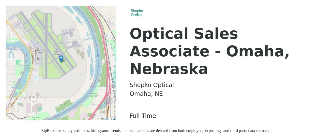 Shopko Optical job posting for a Optical Sales Associate - Omaha, Nebraska in Omaha, NE with a salary of $15 to $19 Hourly with a map of Omaha location.