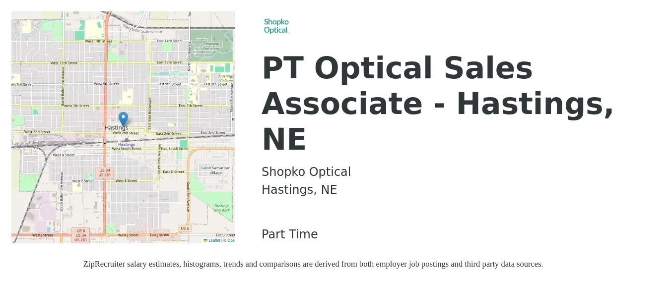 Shopko Optical job posting for a PT Optical Sales Associate - Hastings, NE in Hastings, NE with a salary of $16 to $19 Hourly with a map of Hastings location.