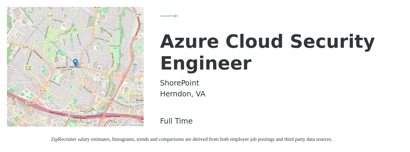 ShorePoint job posting for a Azure Cloud Security Engineer in Herndon, VA with a salary of $57 to $76 Hourly with a map of Herndon location.