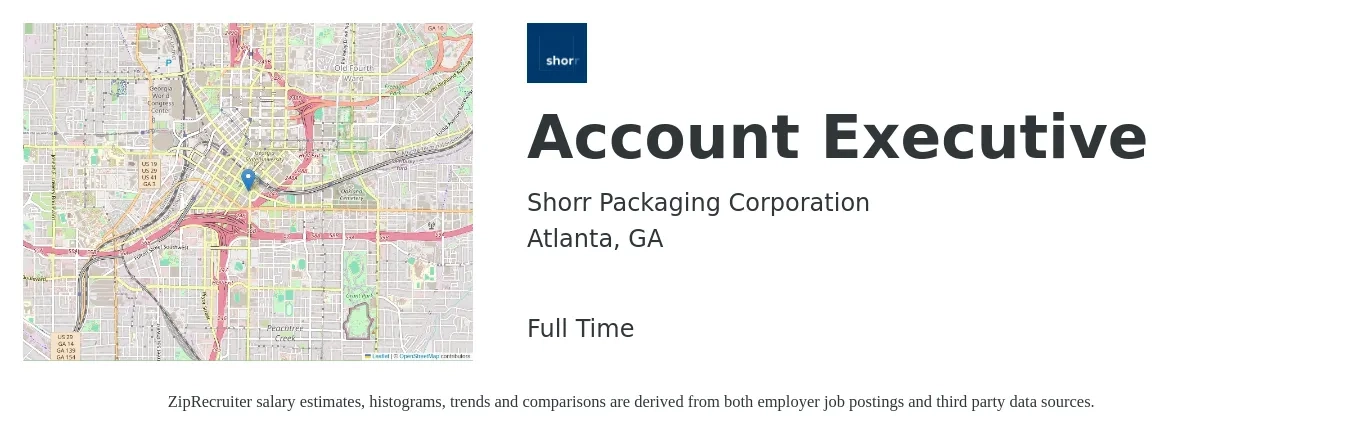 Shorr Packaging Corporation job posting for a Account Executive in Atlanta, GA with a salary of $51,900 to $91,400 Yearly with a map of Atlanta location.