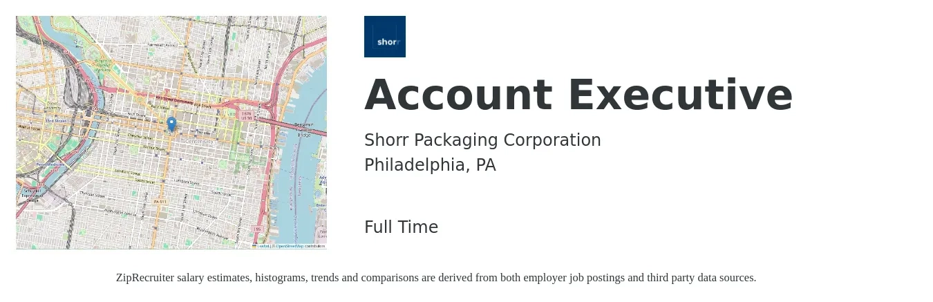Shorr Packaging Corporation job posting for a Account Executive in Philadelphia, PA with a salary of $54,500 to $95,900 Yearly with a map of Philadelphia location.