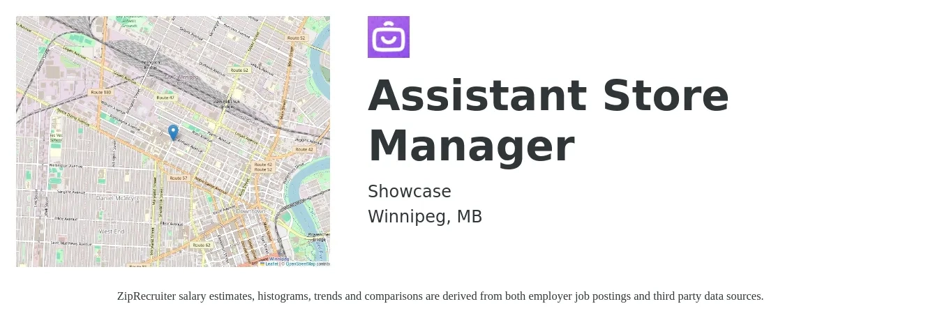 Showcase job posting for a Assistant Store Manager in Winnipeg, MB with a map of Winnipeg location.