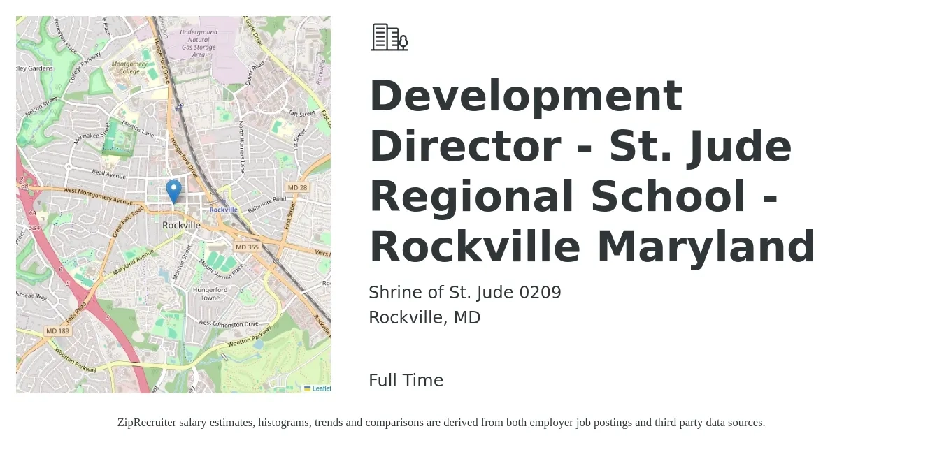 Shrine of St. Jude 0209 job posting for a Development Director - St. Jude Regional School - Rockville Maryland in Rockville, MD with a salary of $78,500 to $121,500 Yearly with a map of Rockville location.