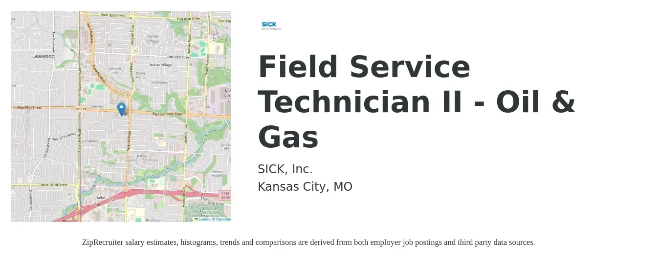 SICK, Inc. job posting for a Field Service Technician II - Oil & Gas in Kansas City, MO with a salary of $20 to $29 Hourly with a map of Kansas City location.