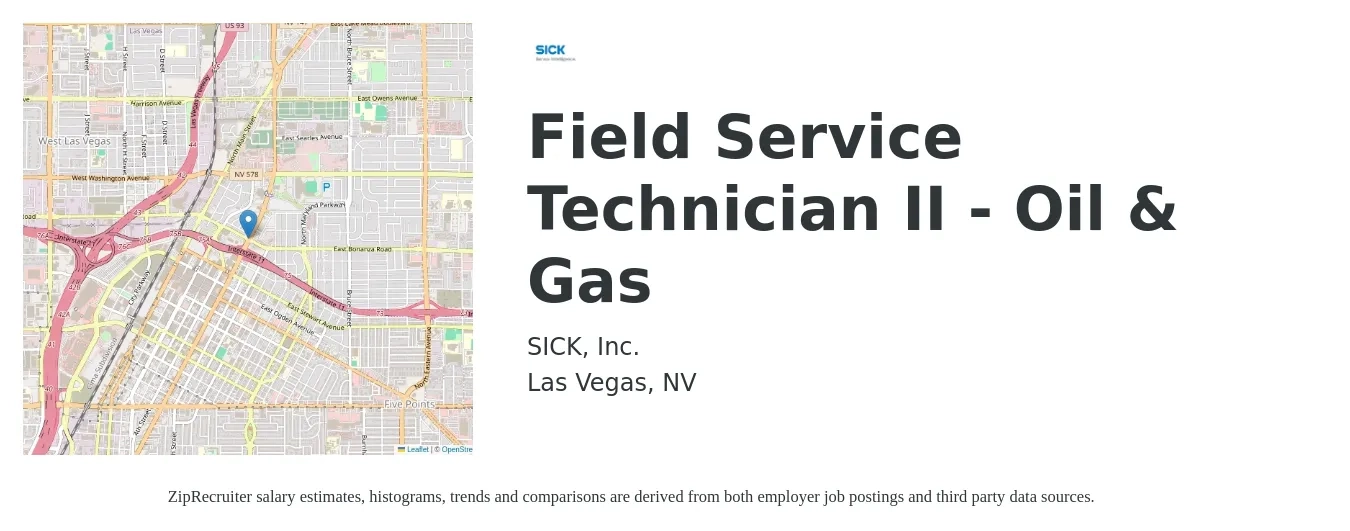 SICK, Inc. job posting for a Field Service Technician II - Oil & Gas in Las Vegas, NV with a salary of $19 to $28 Hourly with a map of Las Vegas location.