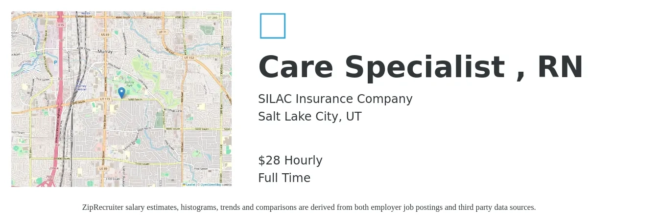 SILAC Insurance Company job posting for a Care Specialist , RN in Salt Lake City, UT with a salary of $30 Hourly with a map of Salt Lake City location.