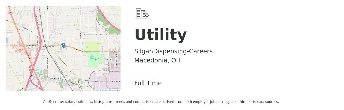 SilganDispensing-Careers job posting for a Utility in Macedonia, OH with a salary of $17 to $19 Hourly with a map of Macedonia location.