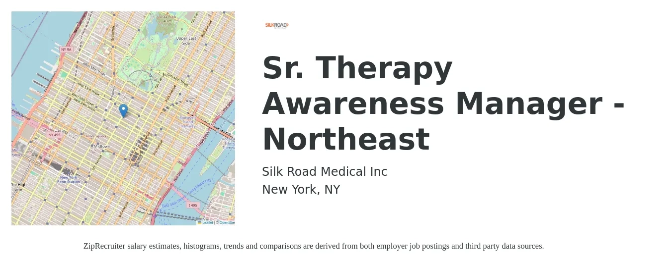 Silk Road Medical Inc job posting for a Sr. Therapy Awareness Manager - Northeast in New York, NY with a salary of $88,300 to $164,500 Yearly with a map of New York location.