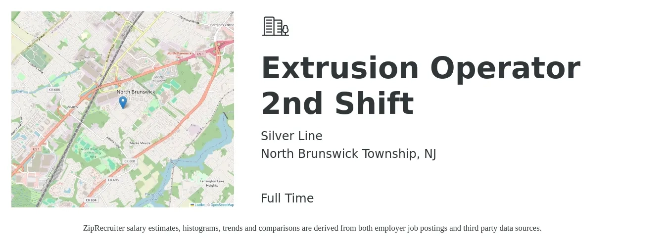 Silver Line job posting for a Extrusion Operator 2nd Shift in North Brunswick Township, NJ with a salary of $20 Hourly with a map of North Brunswick Township location.