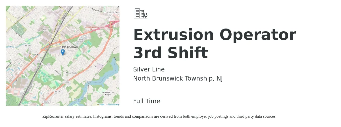 Silver Line job posting for a Extrusion Operator 3rd Shift in North Brunswick Township, NJ with a salary of $20 Hourly with a map of North Brunswick Township location.