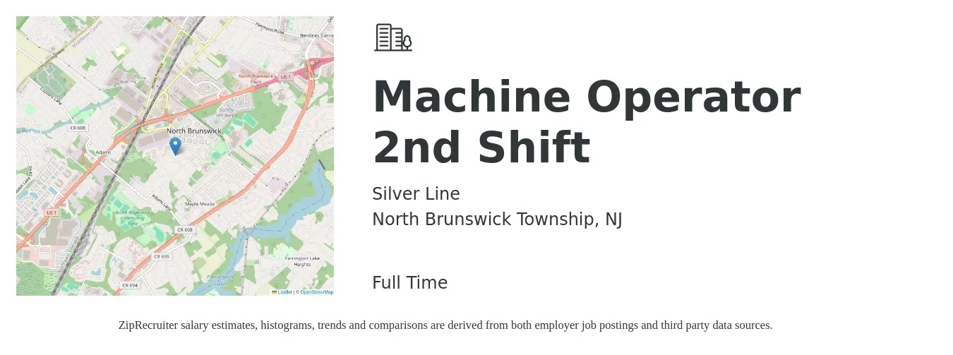Silver Line job posting for a Machine Operator 2nd Shift in North Brunswick Township, NJ with a salary of $20 Hourly with a map of North Brunswick Township location.