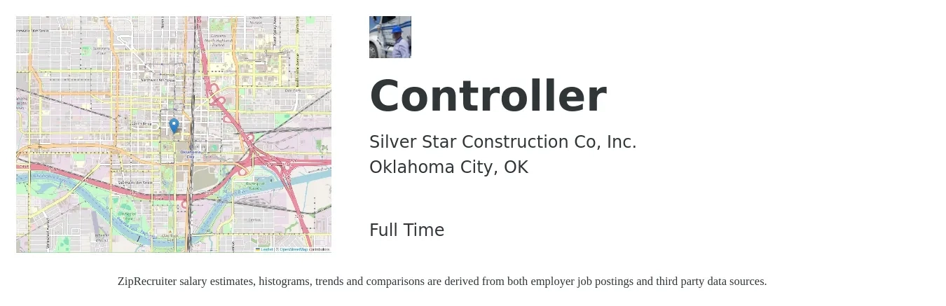 Silver Star Construction Co, Inc. job posting for a Controller in Oklahoma City, OK with a salary of $77,200 to $110,300 Yearly with a map of Oklahoma City location.