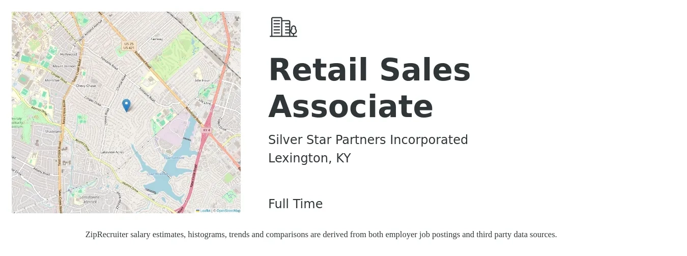 Silver Star Partners Incorporated job posting for a Retail Sales Associate in Lexington, KY with a salary of $15 to $17 Hourly with a map of Lexington location.