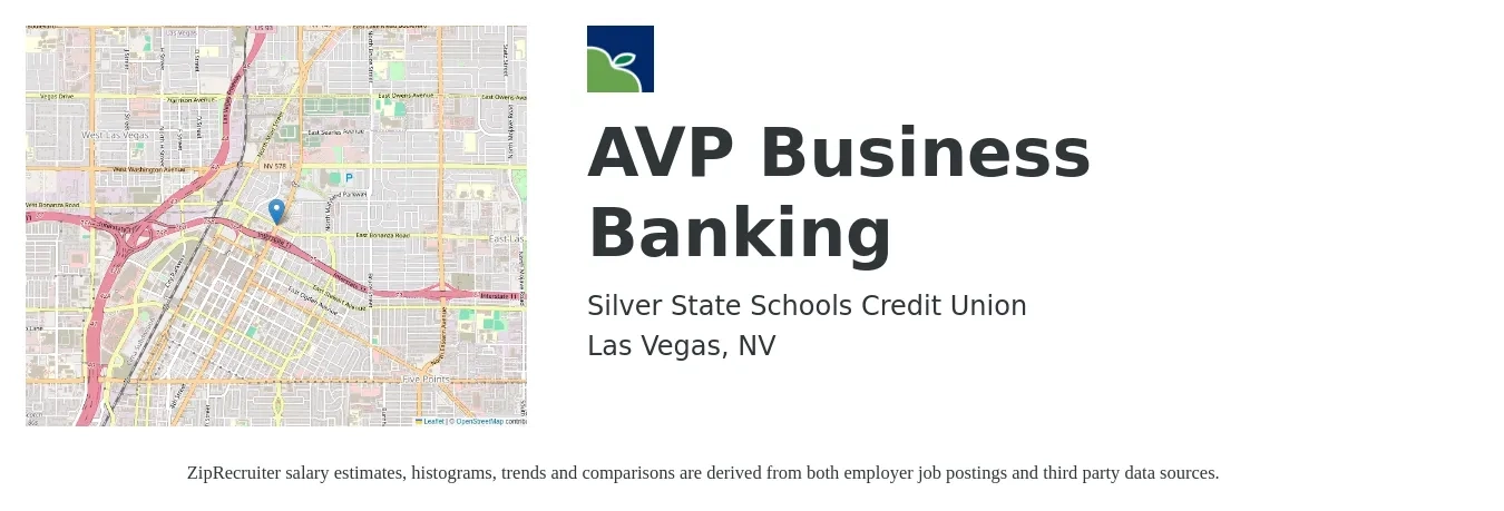 Silver State Schools Credit Union job posting for a AVP Business Banking in Las Vegas, NV with a salary of $110,550 to $118,696 Yearly with a map of Las Vegas location.