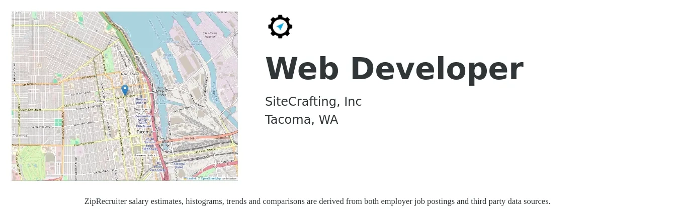 SiteCrafting, Inc job posting for a Web Developer in Tacoma, WA with a salary of $65,000 to $82,000 Yearly with a map of Tacoma location.