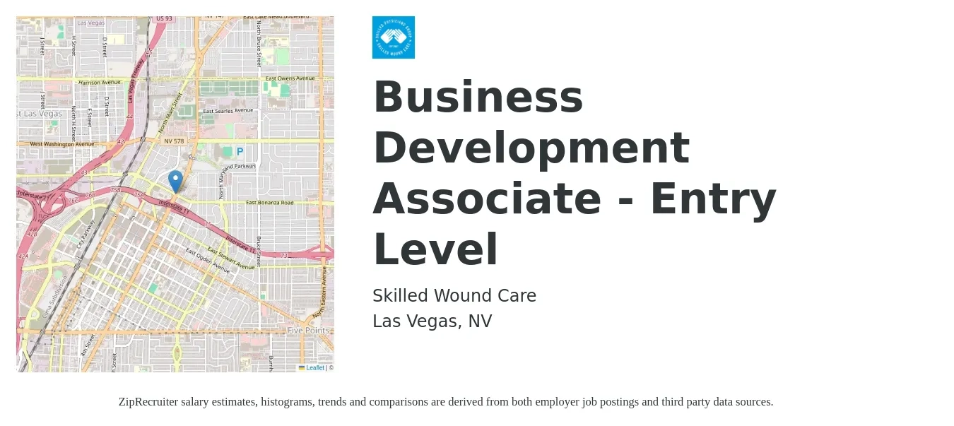 Skilled Wound Care job posting for a Business Development Associate - Entry Level in Las Vegas, NV with a salary of $42,500 to $58,300 Yearly with a map of Las Vegas location.