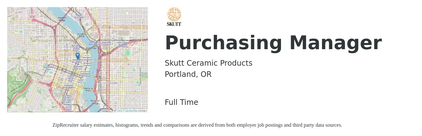 Skutt Ceramic Products job posting for a Purchasing Manager in Portland, OR with a salary of $85,000 to $90,000 Yearly and benefits including retirement, dental, life_insurance, medical, and pto with a map of Portland location.