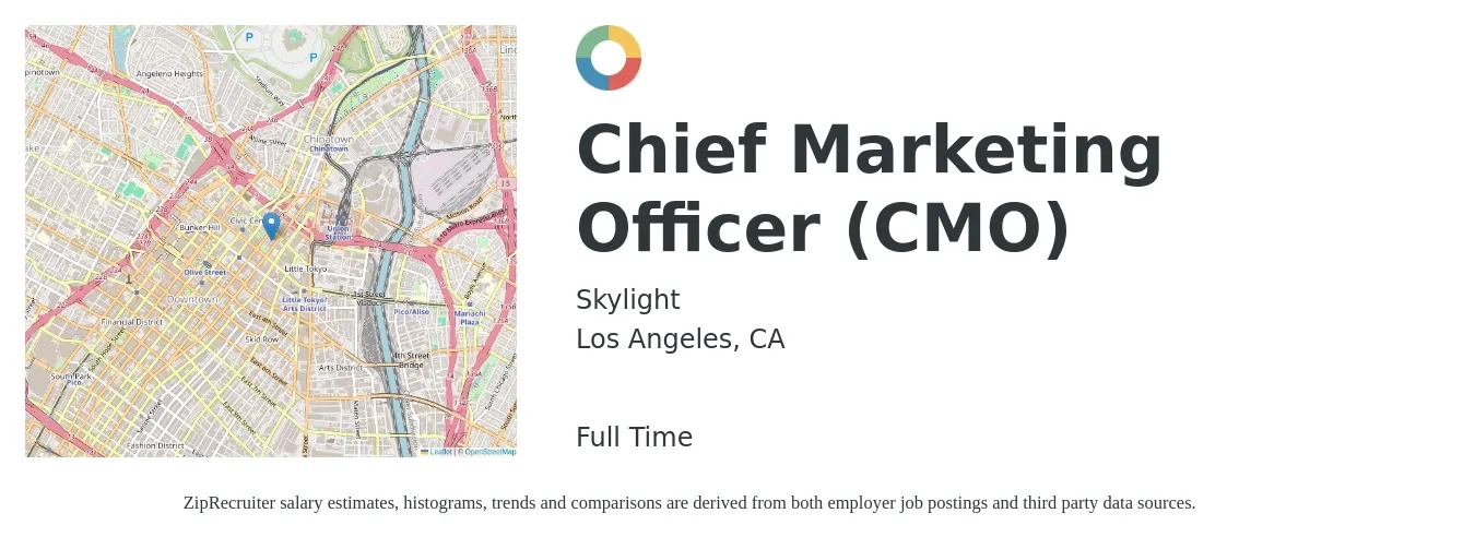 Skylight job posting for a Chief Marketing Officer (CMO) in Los Angeles, CA with a salary of $105,100 to $229,000 Yearly with a map of Los Angeles location.