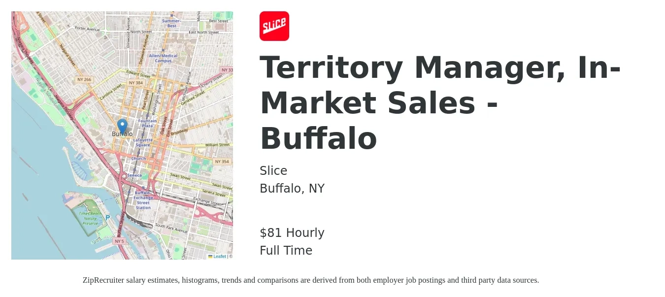 Slice job posting for a Territory Manager, In-Market Sales - Buffalo in Buffalo, NY with a salary of $85 Hourly with a map of Buffalo location.