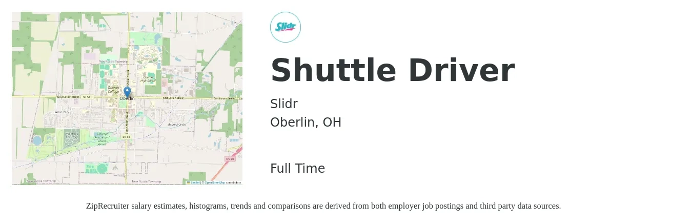 Slidr job posting for a Shuttle Driver in Oberlin, OH with a salary of $14 to $20 Hourly with a map of Oberlin location.