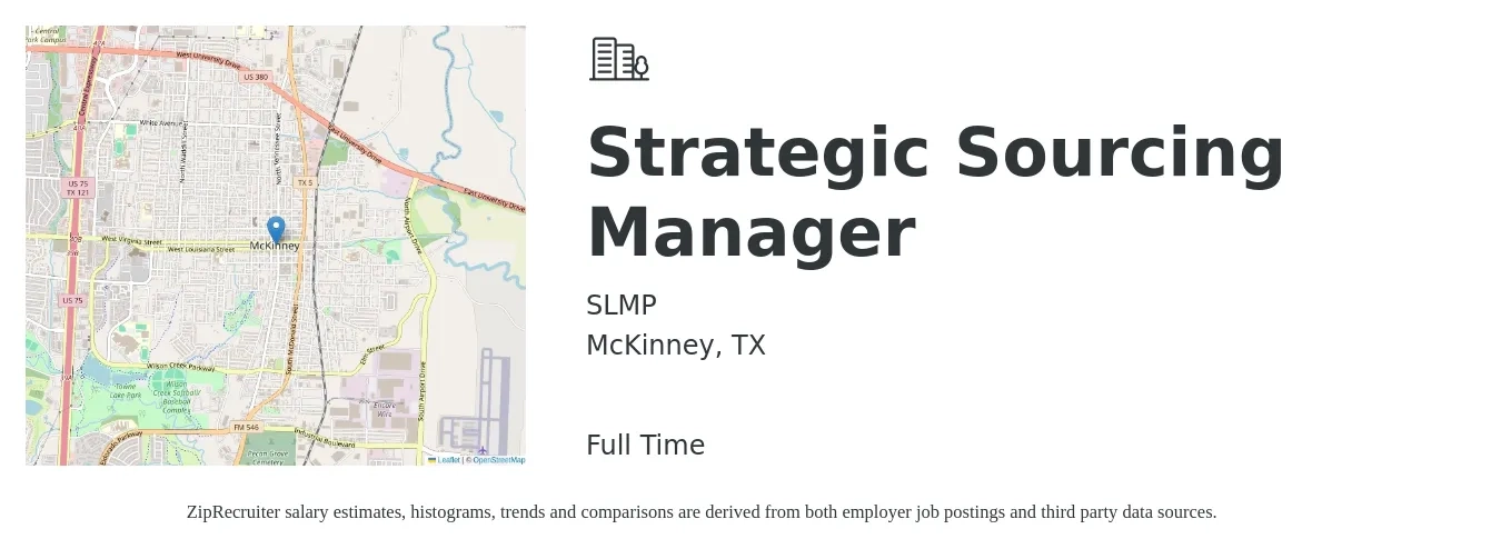 SLMP job posting for a Strategic Sourcing Manager in McKinney, TX with a salary of $119,700 to $155,000 Yearly with a map of McKinney location.