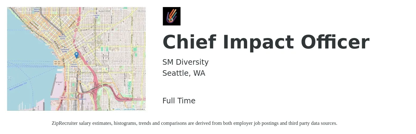 SM Diversity job posting for a Chief Impact Officer in Seattle, WA with a salary of $167,411 to $276,229 Yearly with a map of Seattle location.