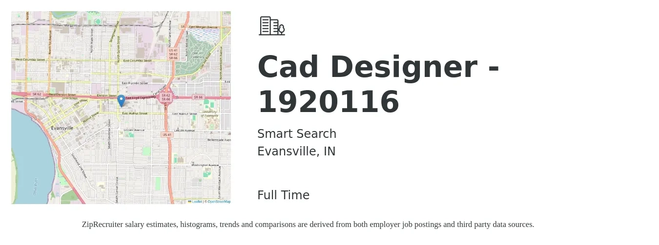 Smart Search job posting for a Cad Designer - 1920116 in Evansville, IN with a salary of $26 to $36 Hourly with a map of Evansville location.