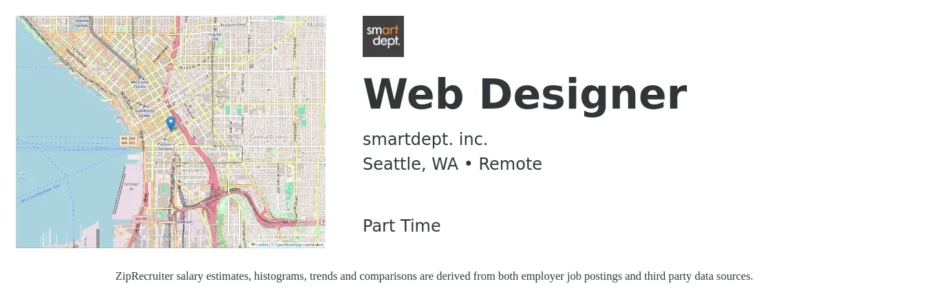 smartdept. inc. job posting for a Web Designer in Seattle, WA with a salary of $30 to $46 Hourly with a map of Seattle location.