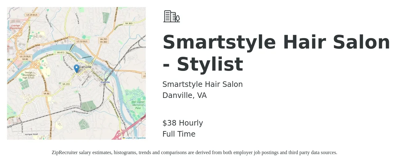 Smartstyle Hair Salon job posting for a Smartstyle Hair Salon - Stylist in Danville, VA with a salary of $40 Hourly with a map of Danville location.