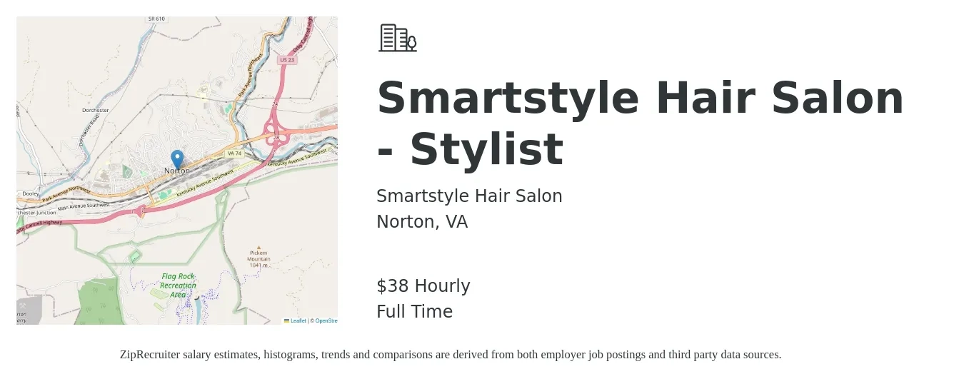 Smartstyle Hair Salon job posting for a Smartstyle Hair Salon - Stylist in Norton, VA with a salary of $40 Hourly with a map of Norton location.