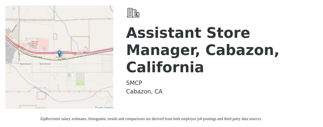 SMCP job posting for a Assistant Store Manager, Cabazon, California in Cabazon, CA with a salary of $22 to $30 Hourly with a map of Cabazon location.