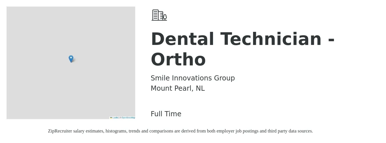 Smile Innovations Group job posting for a Dental Technician - Ortho in Mount Pearl, NL with a map of Mount Pearl location.