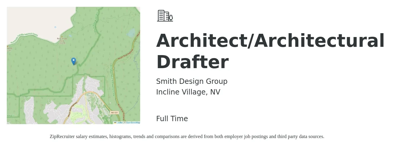 Smith Design Group job posting for a Architect/Architectural Drafter in Incline Village, NV with a salary of $50,900 to $72,300 Yearly with a map of Incline Village location.