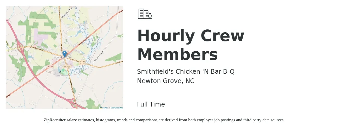 Smithfield's Chicken 'N Bar-B-Q job posting for a Hourly Crew Members in Newton Grove, NC with a salary of $10 to $14 Hourly with a map of Newton Grove location.