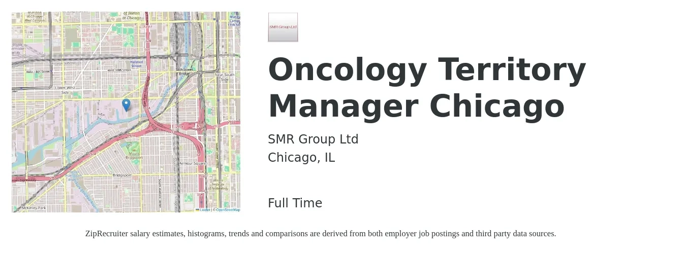 SMR Group Ltd job posting for a Oncology Territory Manager Chicago in Chicago, IL with a salary of $77,300 to $114,900 Yearly with a map of Chicago location.