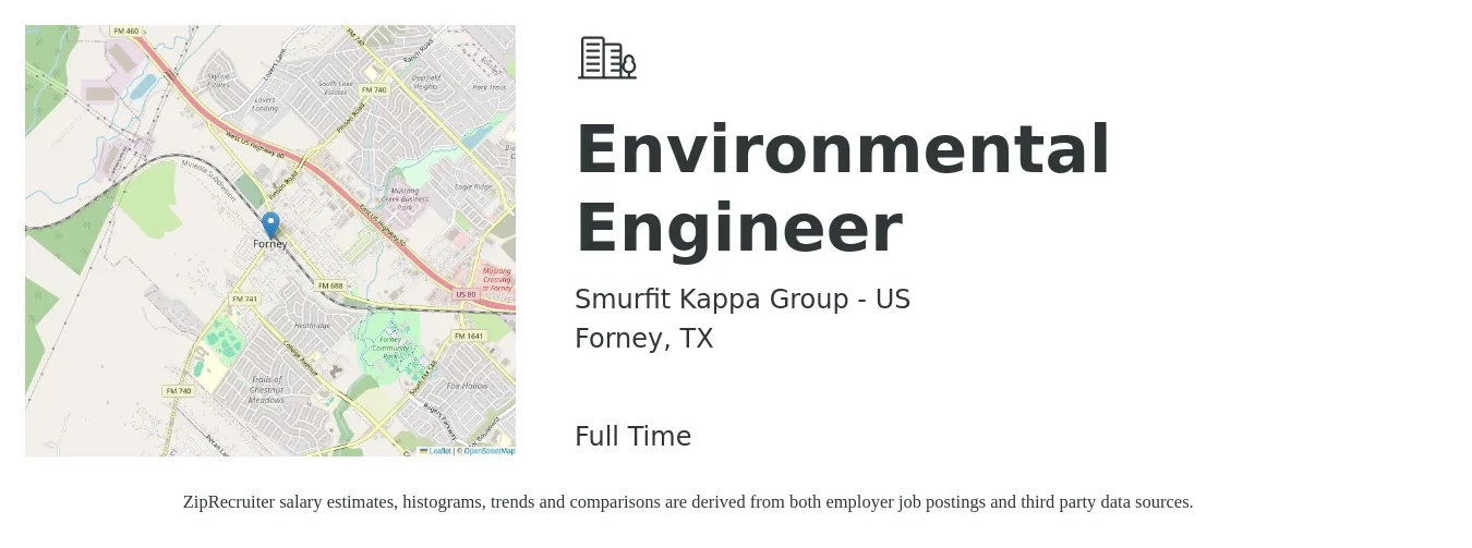 Smurfit Kappa Group - US job posting for a Environmental Engineer in Forney, TX with a salary of $40 to $41 Hourly with a map of Forney location.