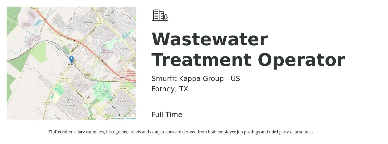 Smurfit Kappa Group - US job posting for a Wastewater Treatment Operator in Forney, TX with a salary of $29 Hourly with a map of Forney location.