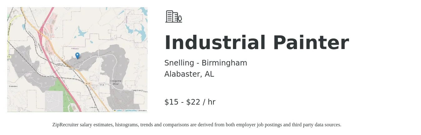 Snelling - Birmingham job posting for a Industrial Painter in Alabaster, AL with a salary of $16 to $23 Hourly with a map of Alabaster location.