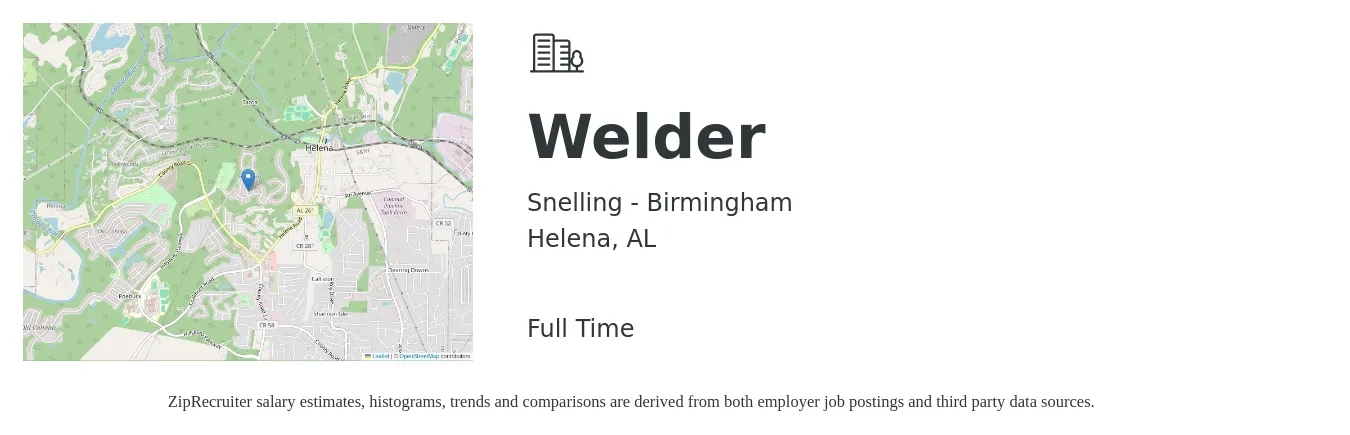 Snelling - Birmingham job posting for a Welder in Helena, AL with a salary of $20 to $26 Hourly with a map of Helena location.