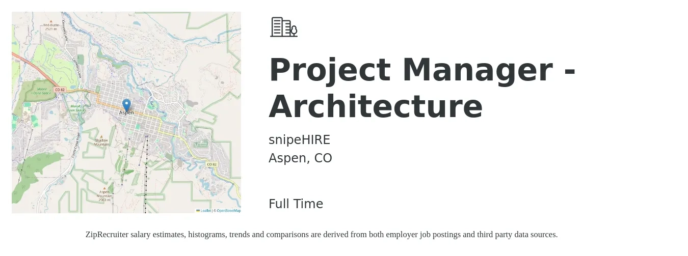 snipeHIRE job posting for a Project Manager - Architecture in Aspen, CO with a salary of $96,700 to $129,300 Yearly with a map of Aspen location.