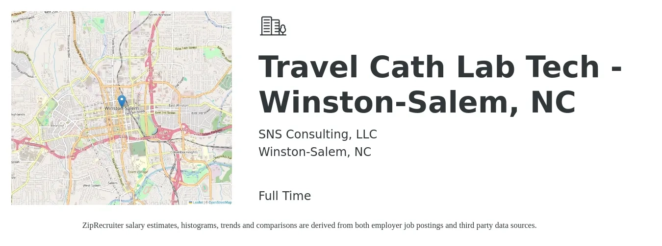 SNS Consulting job posting for a Travel Cath Lab Tech - Winston-Salem, NC in Winston-Salem, NC with a salary of $2,320 Weekly with a map of Winston-Salem location.