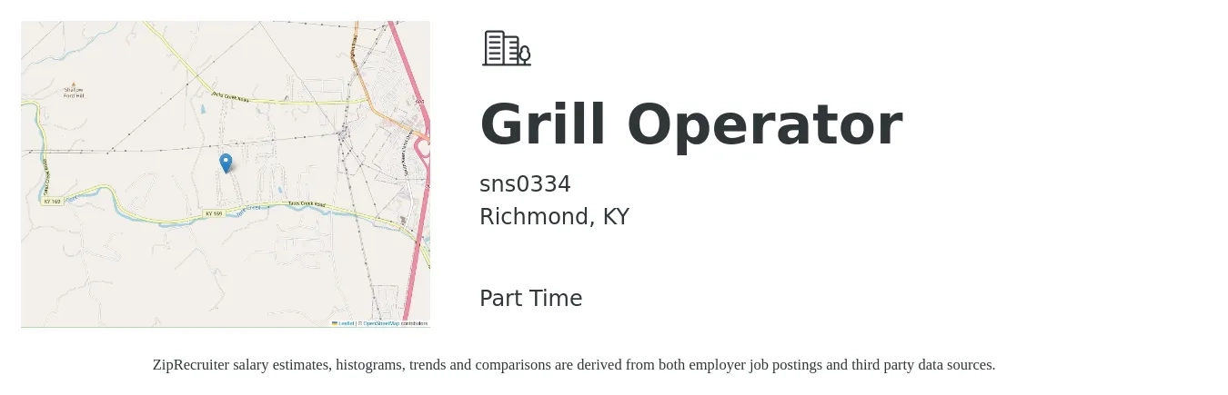sns0334 job posting for a Grill Operator in Richmond, KY with a salary of $12 to $15 Hourly with a map of Richmond location.