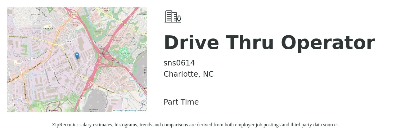 sns0614 job posting for a Drive Thru Operator in Charlotte, NC with a salary of $16 to $22 Hourly with a map of Charlotte location.