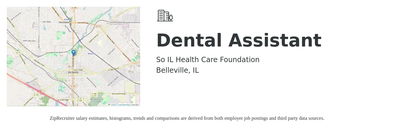 So IL Health Care Foundation job posting for a Dental Assistant in Belleville, IL with a salary of $18 to $23 Hourly with a map of Belleville location.