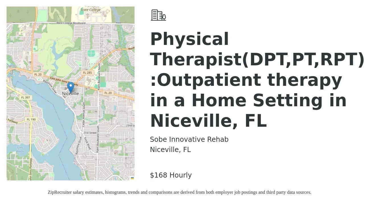 Sobe Innovative Rehab job posting for a Physical Therapist(DPT,PT,RPT) :Outpatient therapy in a Home Setting in Niceville, FL in Niceville, FL with a salary of $175 Hourly with a map of Niceville location.